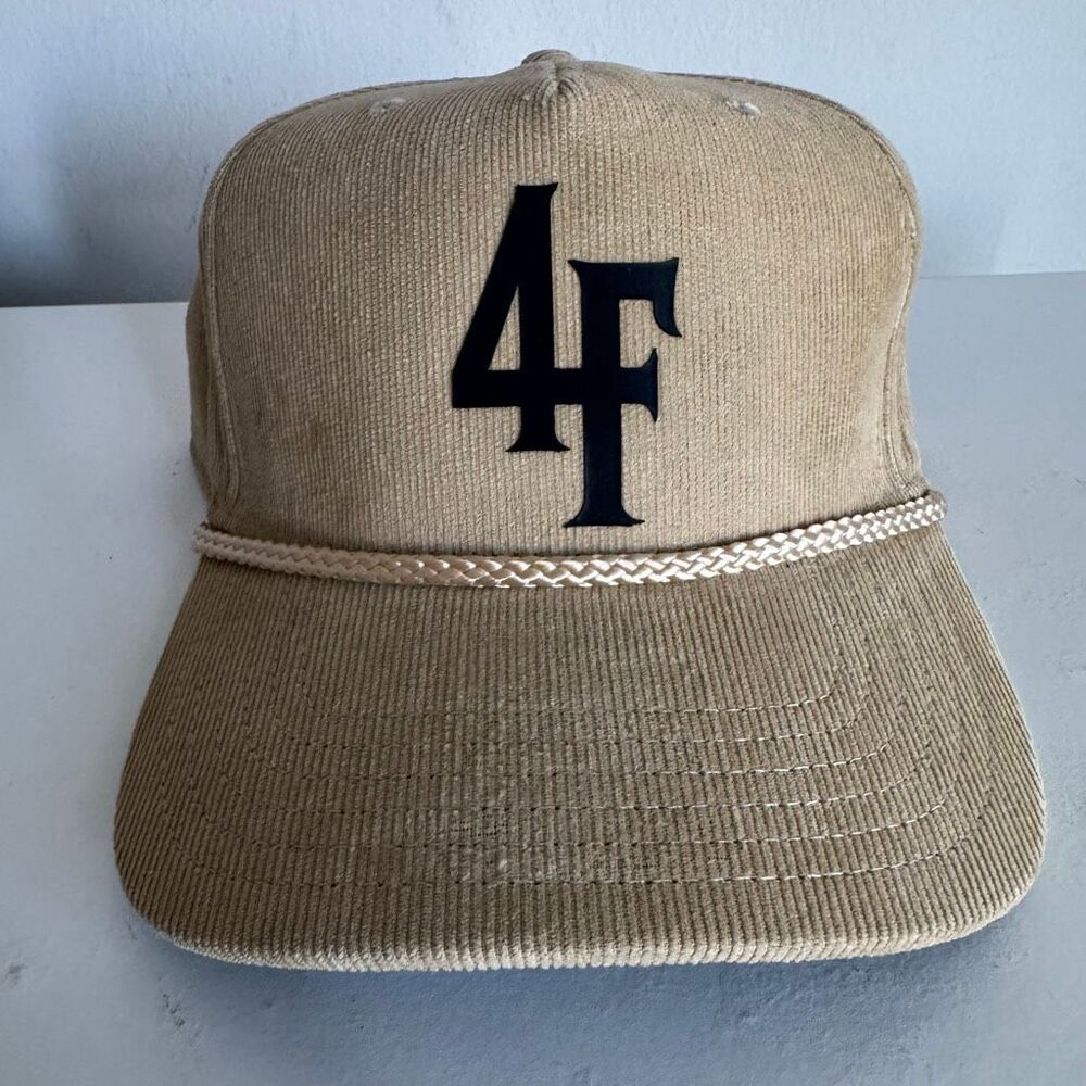 Otto Cap 4F Tan Corduroy Trucker Hat With Embroidery Streetwear